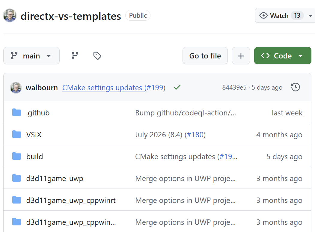 directx-vs-templatesのGitHubリポジトリ